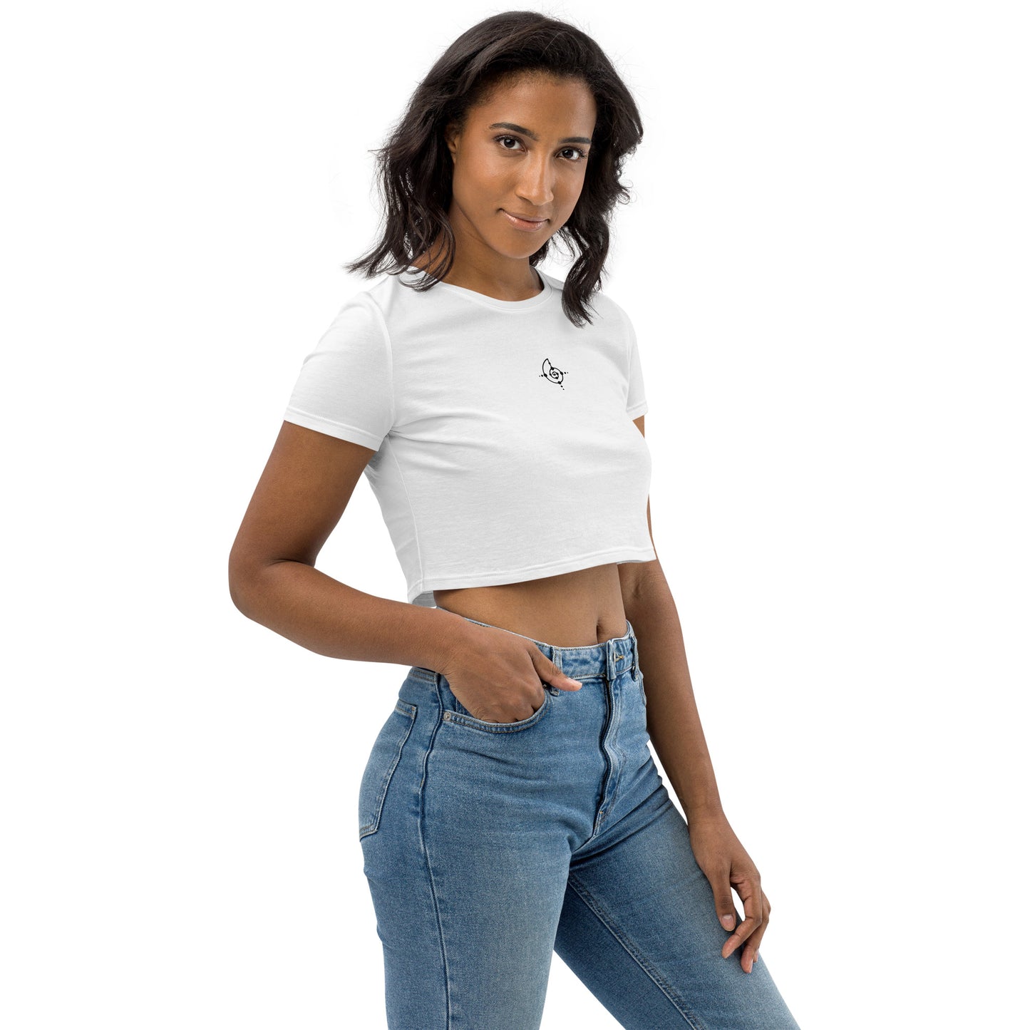 Floral Drip Organic Crop Top White